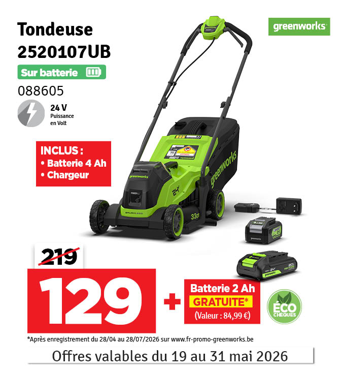 Tondeuse sur batterie Powerall 2520107UB 24 V 4 Ah GREENWORKS